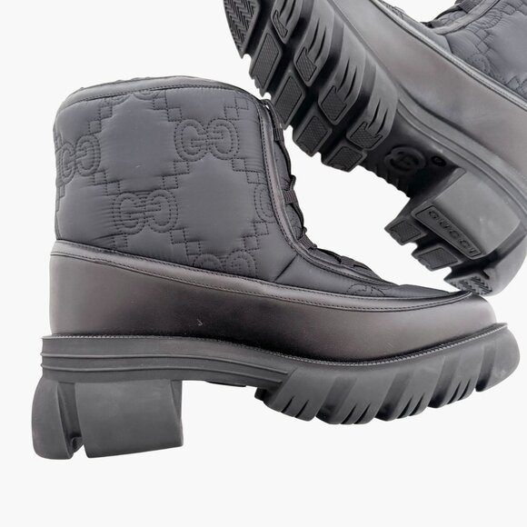 Gucci Romance GG Quilted Snow Boot EU 42 US 12 Black Nylon Leather Puffer Combat - Picture 13 of 16